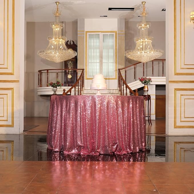 Juya Delight 50-Inch Round Fuchsia Pink Sequin Tablecloth for Wedding Birthday Party Festival Ceremony Dessert Table