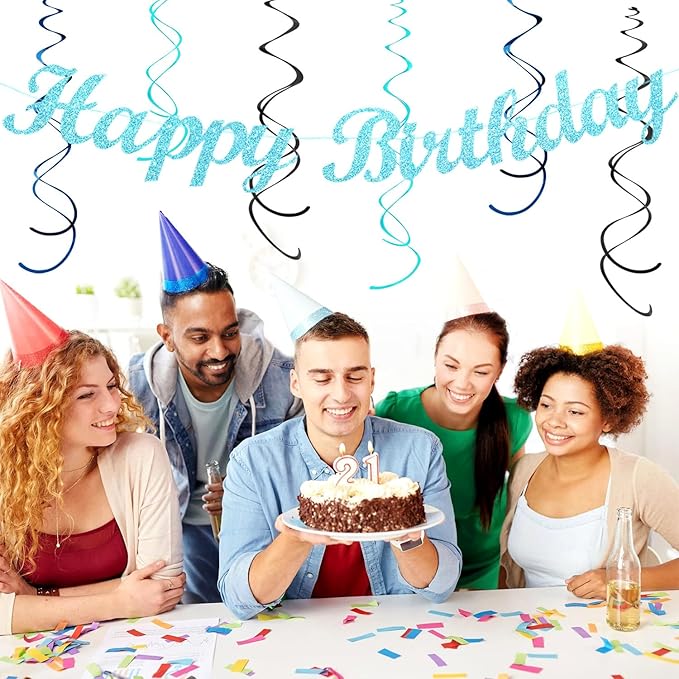 Light-Royal Navy-Blue Black Birthday Party-decorations - 21pcs Boys Men Happy Banner,Paper Streamers Lanterns Honeycomb,Tissue Pom Poms Fan,Adult Supplies Decor 16th 20th 40th 45th 50th 60th Huglony