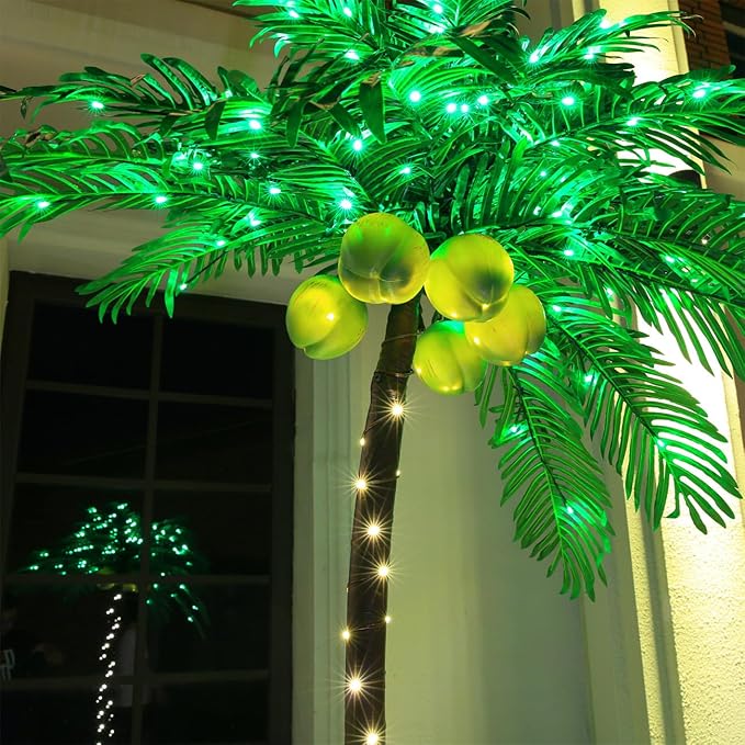 TYBEEU 7ft Lighted Palm Tree with 208 LED Lights & Glowing Coconuts, Dimmable, Decorative Artificial Tree for Indoor & Outdoor Use, Perfect for Home, Garden, Patio, Summer, Tropical Party & Holiday
