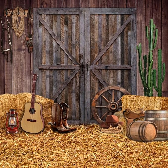 Western Backdrop 10x10ft for Western Party Decor&Photography | Thicker Vinyk Clear Image Vintage Farm Wooden Door Barn Wild West Rodeo Banner for Large Western Theme Birthday Party Decor