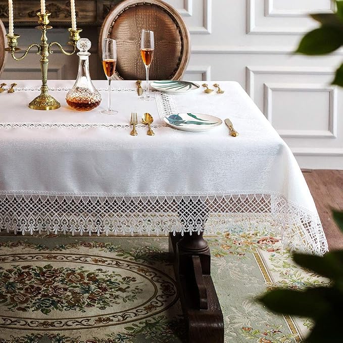 ARTABLE Lace Table Cloths Rectangle Fall Antique Flower Decor Macrame Tablecloth for Outdoor Farmhouse Rustic Kitchen Party Birthday Picnic (White-2, 60 x 120 Inch)