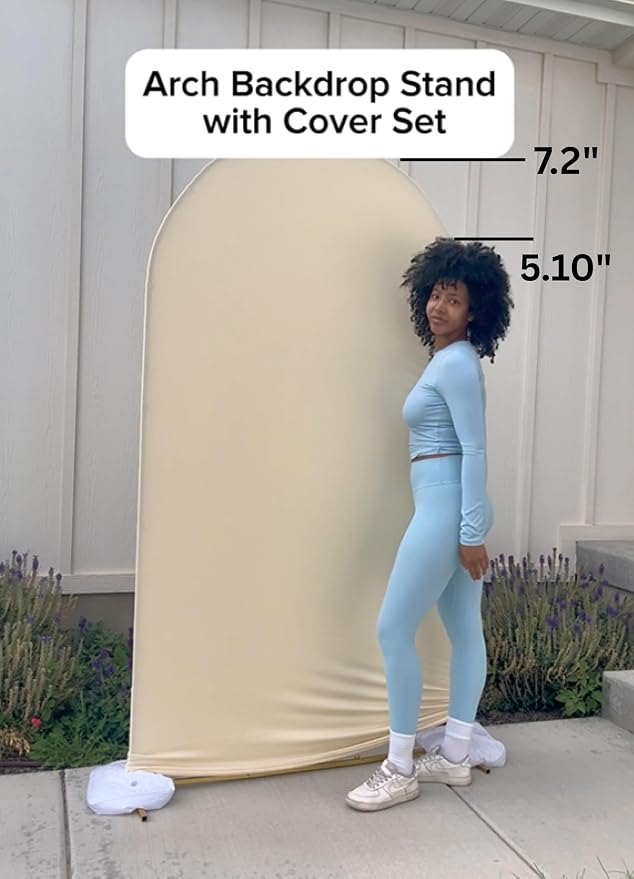 7.2 FT Wedding Arch Backdrop Stand and Cover Set | Metal Backdrop Arch Stand, Balloon Stand, Water Bags | Party, Bridal Show, Birthday, Baby Shower Decorations (White Cover)