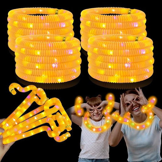 12-24 PCS Orange Graduation Glow Sticks Pop Tubes, Light Up Bracelets Necklaces Decor, Glow Party Favors for Kids Party, Kindergarten Preschool End of School Year Goodie Bag Stuffers Classroom Prizes