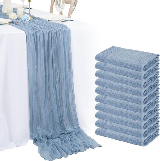 10 Pack Dusty Blue Cheesecloth Table Runner 10FT Boho Romantic Gauze Table Runner 20 x 120 Inch Rustic Sheer Runner for Wedding Party Bridal Shower Thanksgiving Christmas Decoration