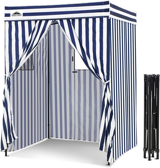 EAGLE PEAK 5x5 Pop Up Changing Tent, Flat Top Changing Room, White/Blue | Portable, Privacy Tent, Pool Cabana, Dressing Room, Shower & Toilet Use, Opaque Fabric, Instant Setup, Photoshoots, Camping