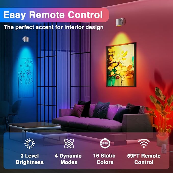URTOM 4 Pack 6W RGBW Uplighting Indoor Color Changing Up Lights Indoor with Remote Dimmable LED Christmas Spot Lights for Home Aluminum Accent Lighting for Party Plant Decor with 5.9 FT Plug Cord