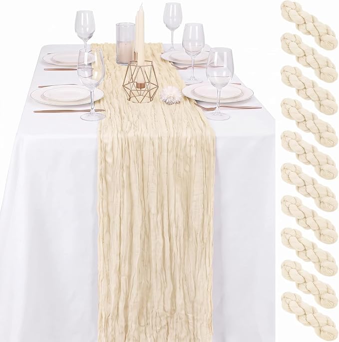 24 Pack Ivory Cheesecloth Table Runner 17"x108" Boho Gauze Fabric Table Runner Vintage Rustic Sheer Runners for Wedding Party Bridal Baby Shower Table Decorations