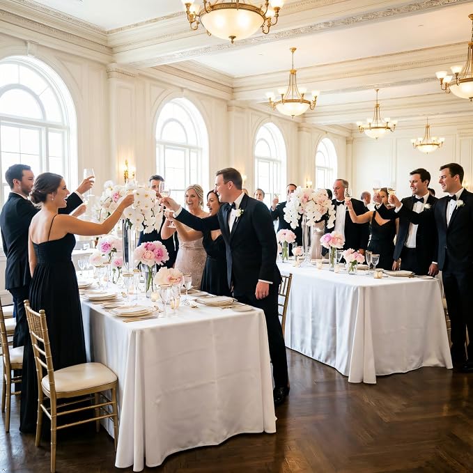 8 Packs White Table Cloth Rectangle 90x132 Inch for 6 Foot Rectangle Tables, Wrinkle Resistant Polyester Fabric Tablecloth Washable Rectangular Table Covers for Dining Wedding Party Buffet