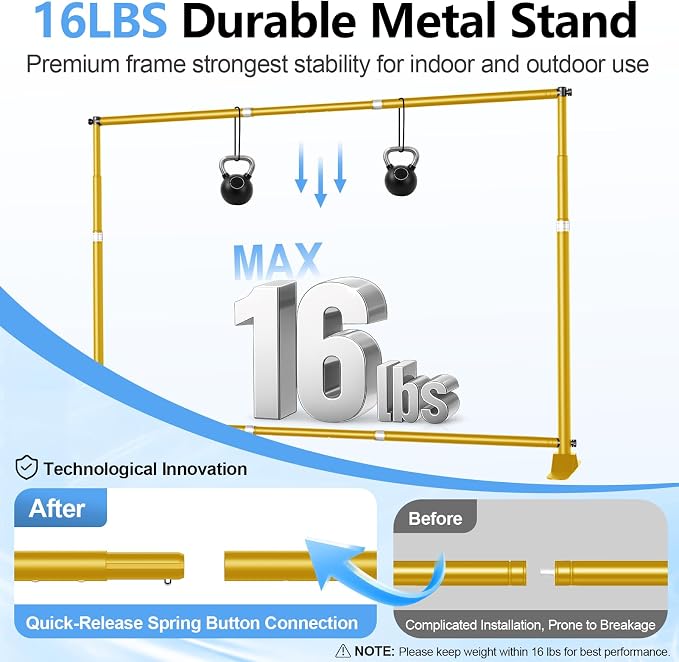 10 x 8FT Backdrop Banner Stand, Heavy Duty Adjustable Photo Background Support Frame Kit, Step and Repeat Stand for Photo Booth, Parties, Exhibition, Trade Show, Wedding - Gold