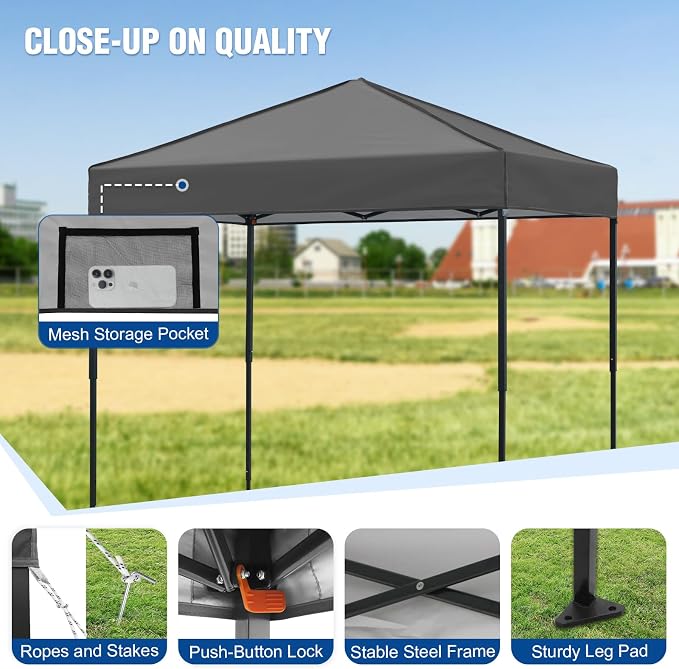 6x4 Pop Up Canopy Tent, Instant Portable Beach Canopy, Outdoor Tent with Carry Bag for Camping, Sports, Tailgating, Events, Drak Gray
