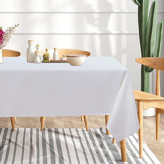 sancua 10 Pack White Tablecloth 60 x 120 Inch, Rectangle Table Cloth for 8 Feet Tables - Stain and Wrinkle Resistant Washable Polyester Table Cover for Dining Tables, Buffet Parties and Camping