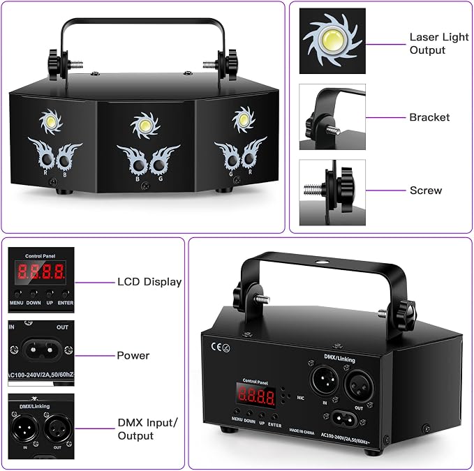 U`King Party Lights DJ Disco Light,9 Lens Stage Lighting Support DMX512 and Sound Activated with Remote Control Laser Lights for Parties Birthday Wedding Karaoke Bar KTV Club Stage Live Show