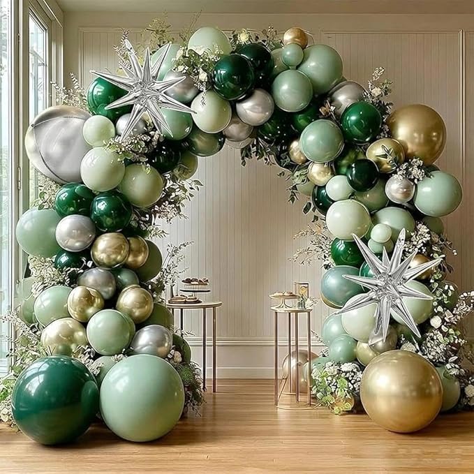 Emerald Green Gold Balloons Dark Green Silver Gold Balloon Arch Dusty Green Balloon Garland Kit for Graduation Birthday Wedding Anniversary Party Decorations
