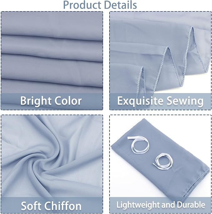 12 Packs Dusty Blue 10Ft Chiffon Table Runner 27 x 120 Inches Sheer Chiffon Table Runner Romantic Boho Rustic Wedding Table Runner for Wedding Birthday Party Decor Bridal Baby Shower Table Decoration