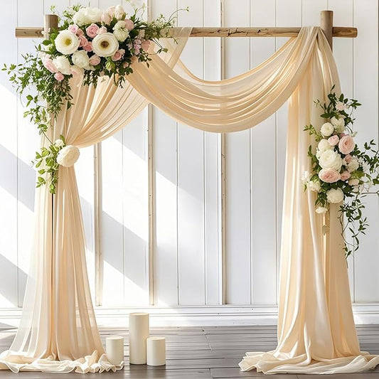 LINXTAR Wedding Arch Draping Fabric 30'' x 18FT Sheer Chiffon Arch Drape Backdrop 2 Panel Champagne Drapes for Bridal Shower Baby Shower Photo Booth Church Decor Birthday Party Outdoor Decor