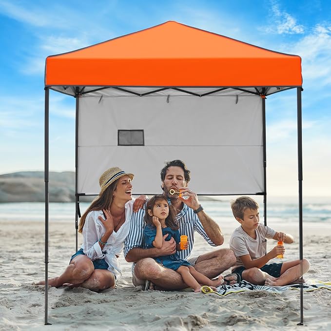 6x4 Pop Up Canopy Tent with Half Wall Panel, Instant Portable Beach Canopy, Outdoor Tent with Carry Bag for Camping, Sports, Tailgating, Events, Orange