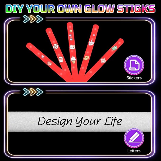 Foam Glow Sticks Bulk, 40 Pack Red Light Up Foam Sticks 3 Modes Flashing, Glow Party Supplies for Valentine's Day, Wedding,Raves, Carnival, Concert, 4th of July, Halloween, Christmas