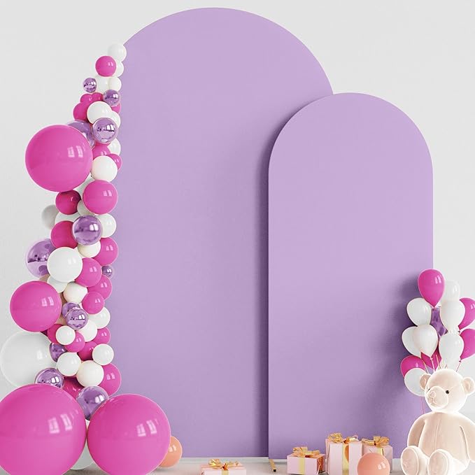 Wokceer Wedding Arch Backdrop Cover 7.2FT, 6FT Spandex Fitted Lavender Arch Covers Set of 2 Round Top Chiara Arches Backdrop Cover for Birthday Party Ceremony Banquet Decoration