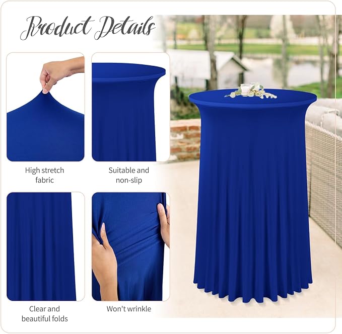 fani 6 Packs 32"x 43" Round Cocktail Table Skirt, Spandex Fitted High Top Table Skirt, Spandex Stretch Cocktail Tablecloth for Wedding Party Bar Banquet Birthday Tables(Royal Blue)