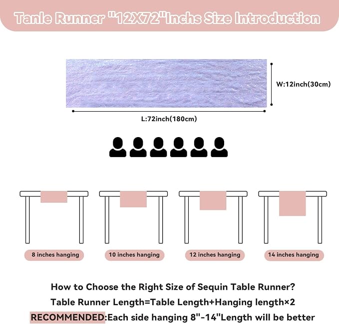 Sugargirl 10 Packs 12 x 72 inches Sequin Table Runner, Glitter Mermaid Lavender Table Runner for Birthday Party Supplies Wedding Holiday Celebration Event Decorations