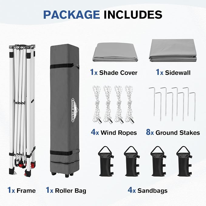 EAGLE PEAK Commercial Canopy 10x10 Pop Up Canopy Tent with 1 Sidewall, Easy Setup Heavy Duty Instant Event Shelter for Vendors & Markets, Outdoor Sun Shade, Light Gray