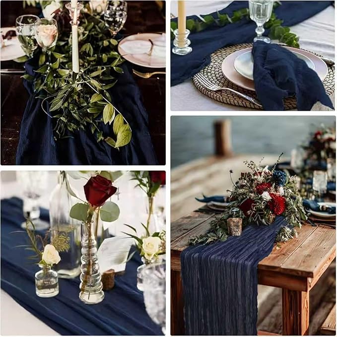 Cheesecloth Table Runner 10ft Rustic Gauze Cheese Cloth 35 x 120 Inches Long for Christmas Wedding Bridal Baby Shower Birthday Table Decorations (Navy Blue, 6 Pack-10FT)