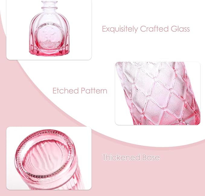 TBWIND Pink Glass Bud Vases Set of 12, Vintage Mini Vases for Centerpieces, Glass Bud Vase in Bulk for Wedding Decor, Single Flowers, Office and Home Table Flower Décor