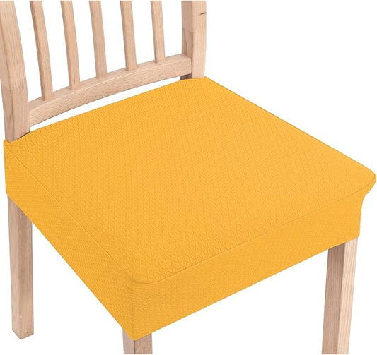 Smiry Stretch Jacquard Seat Covers for Dining Room Chairs Set of 2, Removable Washable Chair Seat Protector Slipcovers, No Rear Covers, Mustard Yellow