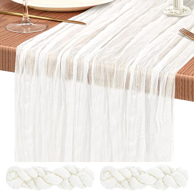 2 Pack Cheesecloth Table Runner 10FT Ivory White Table Runner Boho Gauze Cheese Cloth Table Runners Long Rustic Sheer Table Decorations for Wedding Party Baby Bridal Shower Birthday Holiday Spring
