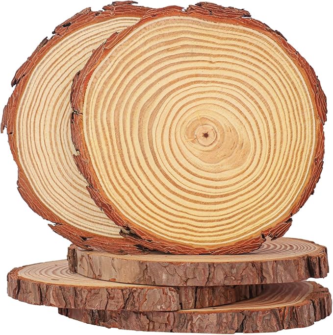 15 PCS Unfinished Wood Slices for Centerpieces, 6.3-7 Inch Natural Wood Slices with Tree Bark Pine and Wood Rounds Discs for DIY Crafts, Centerpieces, Art & Decor