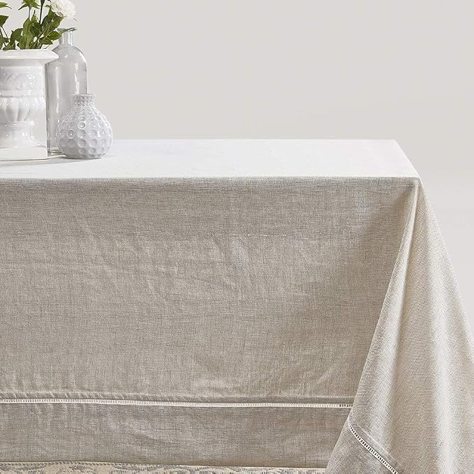 Simple&Opulence Premium 100% Linen Hemstitch Tablecloth-54 x 72 Inch Natural Linen, Natural Fabric, Rectangular Tablecloth for Indoor and Outdoor Use