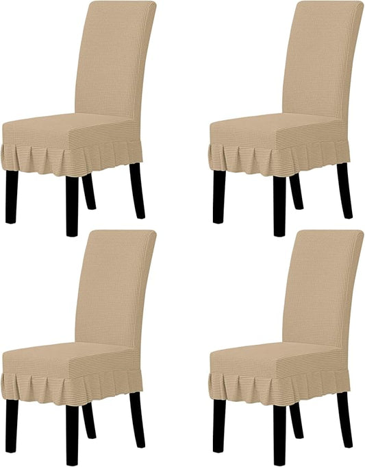 Easy-Going Dining Chair Covers Stretch Parsons Chair Slipcover with Skirt Chair Covers for Dining Room Restaurant Banquet (4 PCS, Sand)