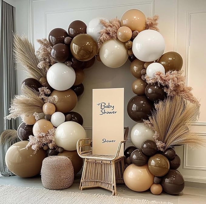 Brown Nude Balloon Arch Kit Double Stuffed Neutral Blush White Sand Balloon Garland Latex Coffee Tan Cream Balloons for Baby Shower Birthday Boho Woodland Wild Bridal Bear Wedding Party Decor