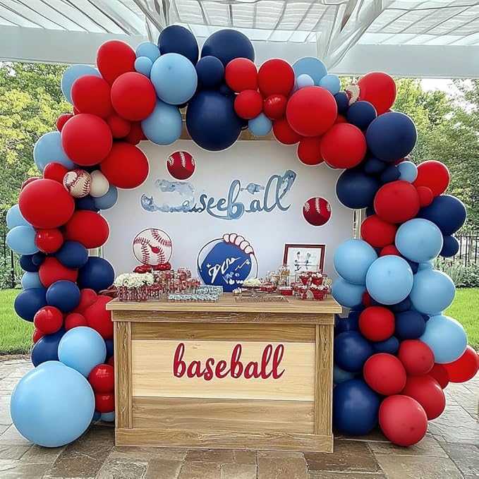Navy Blue Red Balloon Garland Double Stuffed Macaron Blue Royal Red Balloon Premium Red Latex Balloon Arch Kit for Superhero Boys Birthday Baseball Theme Nautical Party Decorations