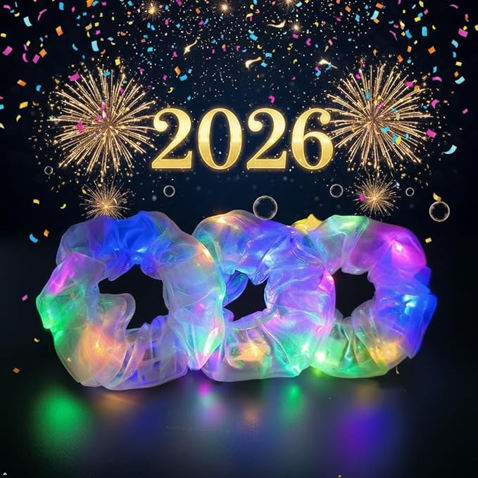 20Pcs Light Up Scrunchies with 12Pcs Satin Hair Ties, LED Hair Scrunchie for Women & Girls, Glow in the Dark Party Supplies Party Favor Festival Rave Accessories for Neon Outfit Glow Party