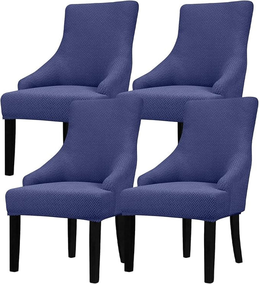 Lellen Stretch Wingback Chair Cover Slipcover - Reusable Wingback Side Chair Slipcover,Velvet Dining Chair Covers,Arm Protector Seat Covers for Dining Room Banquet Home Decor (Navy, 4PC