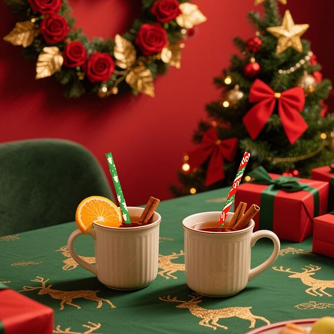 BEISHIDA 100 Pcs Christmas Paper Straws, Biodegradable Christmas Party Straws for Drinking, Thanksgiving, New Year and DIY Decorations