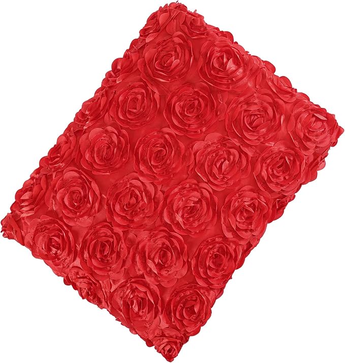 Red Rosette Tablecloth Satin Raised Rosettes 50 x102 Inches 3D Rose Floral Satin Rectangle Tablecloths for Wedding Banquet Party Baby Shower Sweet Cake
