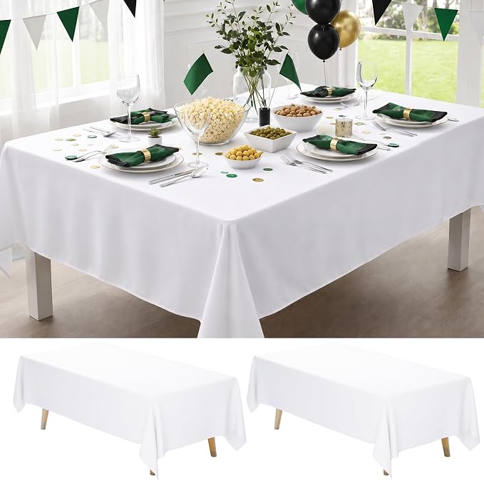 Fixwal 2 Pack White 70 x 120 Inch Rectangle Tablecloths, Reusable Heavy Duty Washable Polyester Table Covers for 6-8 Ft Tables, Wedding, Party, Birthday, Picnic