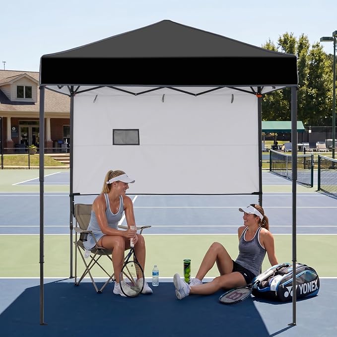 EAGLE PEAK 6x4 Instant Pop Up Canopy Tent with 1 Half Wall Panel, Straight Leg Sun Shelter, Portable Canopy with Carry Bag for Camping, Beach & Sports, Black