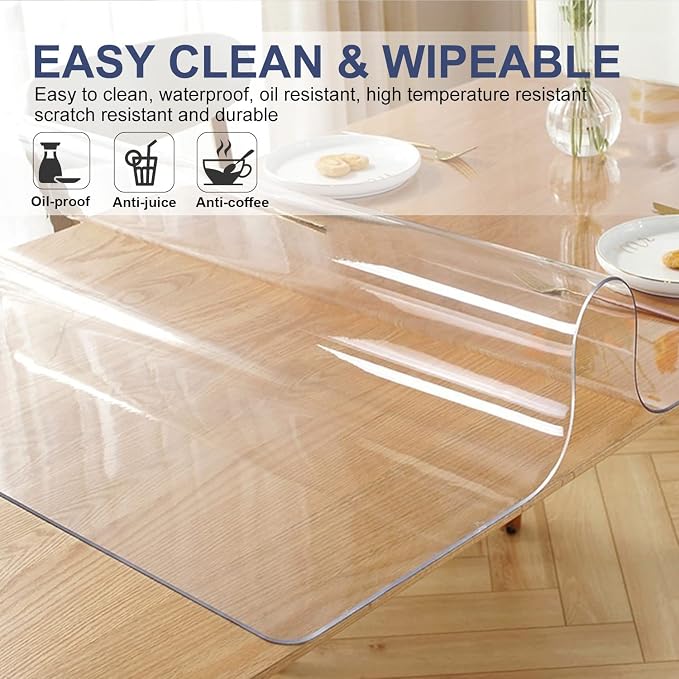 17x72 Inch Clear PVC Table Protector Vinyl Desk Top Protector Transparent Table Mat Waterproof Table Pad Plastic Desk Protector for Vanity Desk Writing Desk TV Bench Dining Table Anti-scratch Non-slip