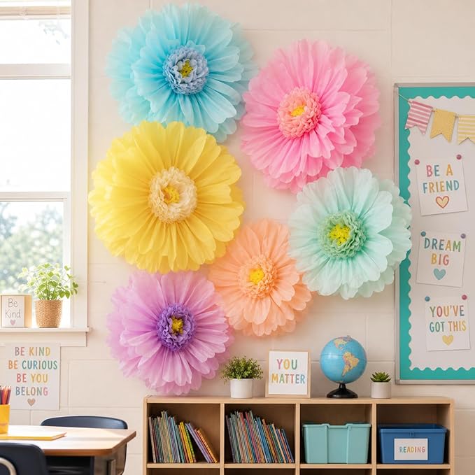 Giegxin 6 Pcs 31.5", 24" Pastel Giant Paper Flower Colorful Large Tissue Paper Flower for Wall Big Pastel Floral Decorations for Wall Wedding Bridal Shower Baby Shower Mexican Fiesta Crepe Birthday