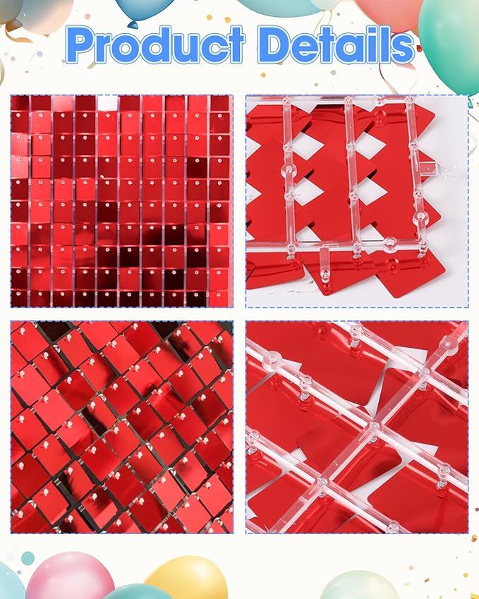 Red Shimmer Wall Backdrop 48 Panels Cover 6 x 8 Ft, Photo Backdrops for Wedding,Anniversary,Birthday,Party Decoration