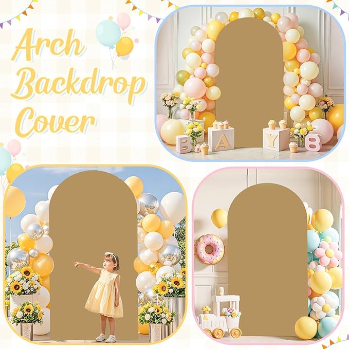 7.2FT Arch Cover Backdrop Brown Arch Cover Spandex Fitted Arch Covers Tan Wedding Arched Stand Covers Balloon Arches Fabric Backdrop Covers for Birthday Party Ceremony Decoration