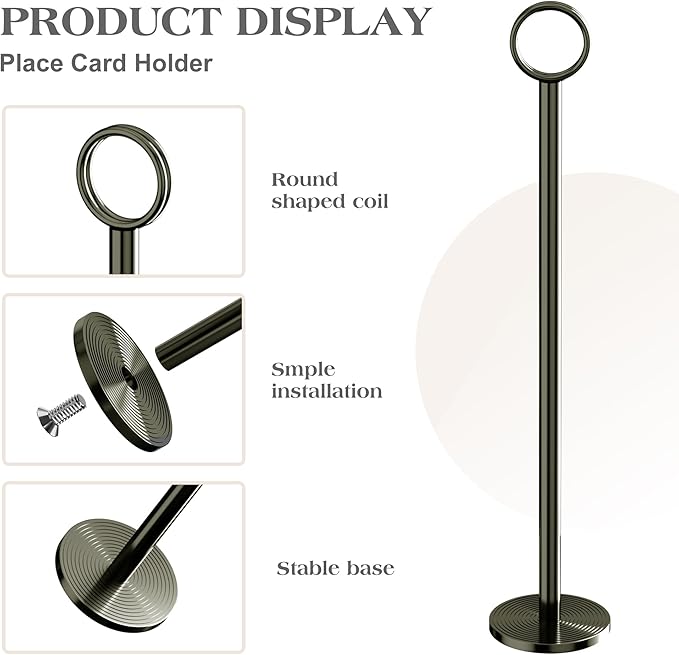 Urban Deco 12PK Table Number Holders Place Card Holders 12 Inch Table Card Holders Steel Card Holders for Photos, Food Signs, Memo Notes, Weddings, Restaurants, Birthdays (Nickel Black)