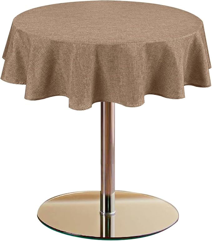 Hiasan Faux Linen Tablecloth 40 Inch Round - Wrinkle and Stain Resistant Table Cover Decorative Farmhouse Table Cloth for Dining Party Picnic Kitchen, Khaki