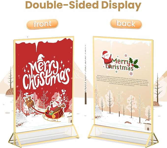 Acrylic Sign Holder 8.5X11 Gold Frames Double-Sided Gold Picture Frames for Flyer Holder Menu Holder Wedding Table Number Holder Christmas Photo Frame with Removable Sticky Dots -6 Pack