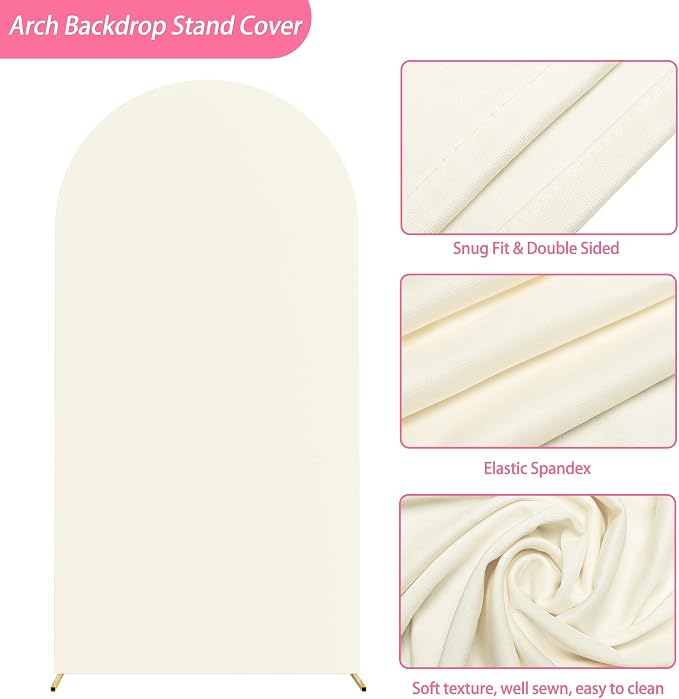 Putros Arch Backdrop Stand and Cover Set, 6.6ft, Gold Arch Stand with Ivory Cover, Metal Arched Background Frame for Wedding, Birthday Party, Baby Shower, Photography Decoration