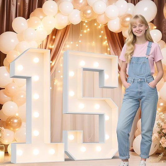 Ledido 4FT Marquee Light Up Numbers 15, Marquee Numbers 4 Feet Tall for Birthday, Anniversary,Graduation Party Decorations,Big 15th Birthday Number for Party Decor,Warm White Large Lighted Number 15