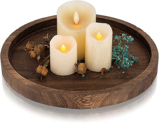 Wooden Decorative Tray Candle Holder: Romadedi Round Wood Tray Home Decor, Small Rustic Trays for Coffee Table, Ottoman, Table Centerpieces for Dining Room, Living Room, Farmhouse Kitchen